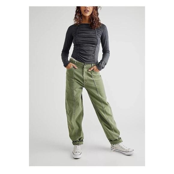 Mother Denim - Mother Women’s high waisted Size 30 Avacado Green Straight Leg Seamed Curb Side